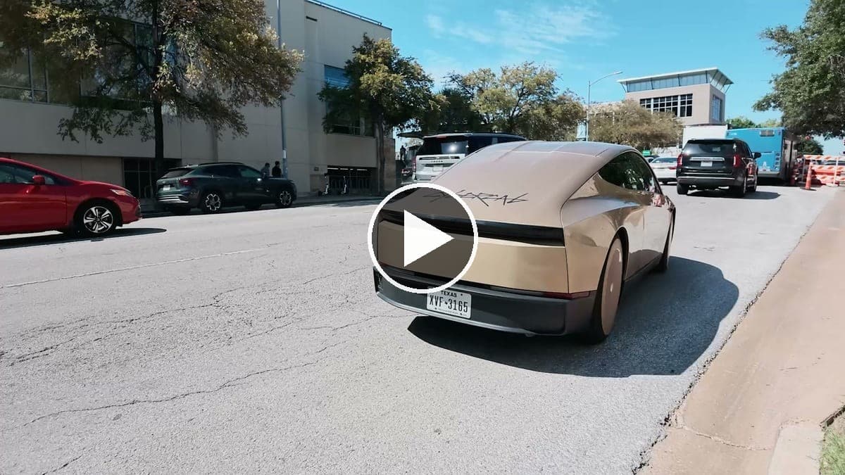 A Cybercab on a street in Austin, in Jeff Brown's free presentation