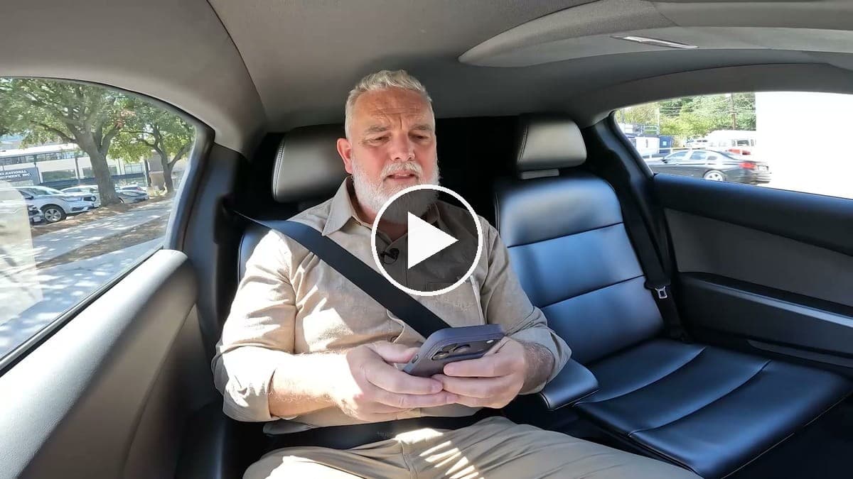 Jeff Brown in the back of a Cybercab, in his free presentation