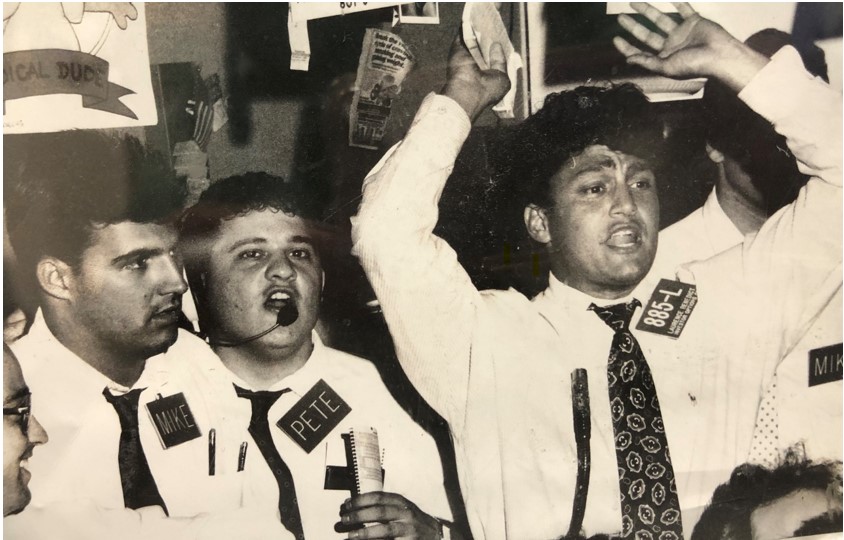 Larry Benedict on the trading floor of the Chicago Board Options Exchange in the 1980s.